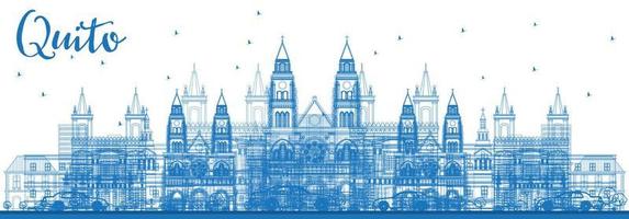 Outline Quito Skyline with Blue Buildings. vector