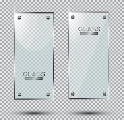Two Glass Plates with Steel Rivets Isolated On Transparent Background.