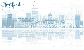 Outline Hartford Skyline with Blue Buildings and Reflections. vector