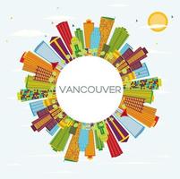 Vancouver Skyline with Color Buildings, Blue Sky and Copy Space. vector