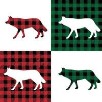 Wolf pattern at Buffalo Plaid. Festive background for design and print vector