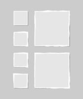 Set of torn white note. Scraps of torn paper of various shapes isolated on gray background. Vector illustration.