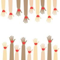 Hands of diverse group of people putting together. Cooperation, togetherness, partnership, agreement, teamwork, vector