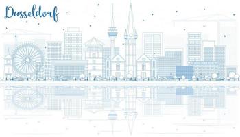 Outline Dusseldorf Skyline with Blue Buildings and Reflections. vector