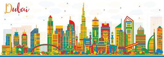 Abstract Dubai UAE City Skyline with Color Buildings. vector