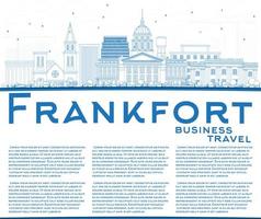 Outline Frankfort Skyline with Blue Buildings and Copy Space. vector