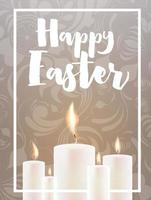 feliz tarjeta de pascua con velas y adornos florales. vector