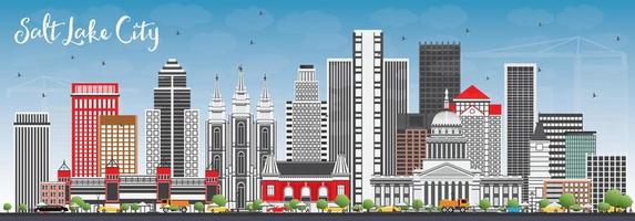 Salt Lake City Skyline with Gray Buildings and Blue Sky. vector