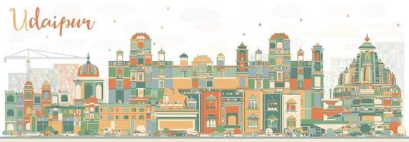 Abstract Udaipur Skyline with Color Buildings. vector