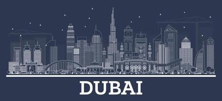 Outline Dubai UAE Skyline with Modern Architecture. vector