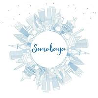 Outline Surabaya Skyline with Blue Buildings and Copy Space. vector