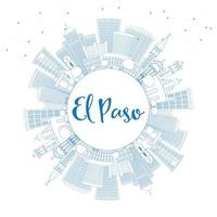 Outline El Paso Skyline with Blue Buildings and Copy Space. vector