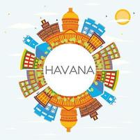 Havana Skyline with Color Buildings, Blue Sky and Copy Space. vector