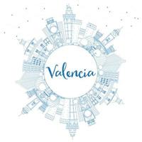 Outline Valencia Skyline with Blue Buildings and Copy Space. vector