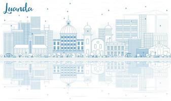 Outline Luanda Skyline with Blue Buildings and Reflections. vector