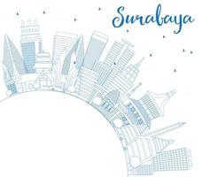 Outline Surabaya Skyline with Blue Buildings and Copy Space. vector