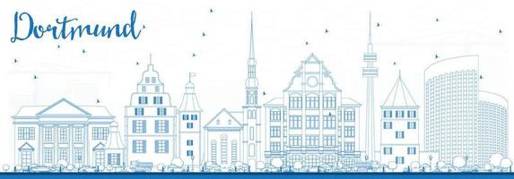 Outline Dortmund Skyline with Blue Buildings. vector