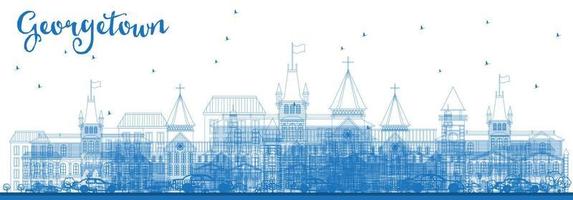 Outline Georgetown Skyline with Blue Buildings. vector