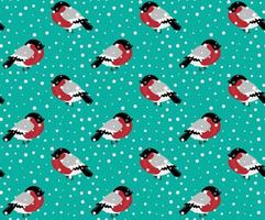 Seamless pattern of bullfinch and snow. vector