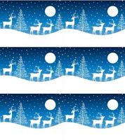 Seamless Merry Christmas pattern with deers, winter abstraction. Forest background. Endless horizontal banner with Reindeers in snow. Hand drawn paper decorative elements, vector illustration.