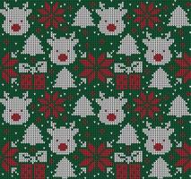 Knitted Christmas and New Year pattern. Wool Knitting Sweater Design. Wallpaper wrapping paper textile print. Eps 10 vector