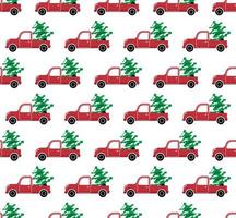 Seamless christmas pattern cabriolet carrying christmas tree vector
