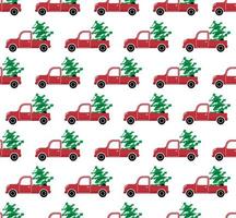 Seamless christmas pattern cabriolet carrying christmas tree vector