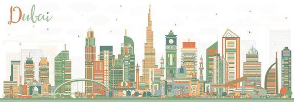 Abstract Dubai UAE Skyline with Color Buildings. vector