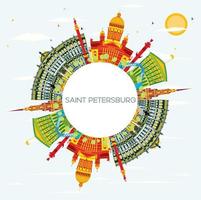 Saint Petersburg Skyline with Color Buildings, Blue Sky and Copy Space. vector