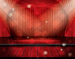 Open Red Curtains with Seats and Copy Space. vector