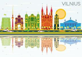 Vilnius Skyline with Color Buildings, Blue Sky and Reflections. vector