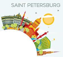 Saint Petersburg Skyline with Color Buildings, Blue Sky and Copy Space. vector