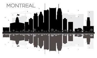 Montreal City skyline black and white silhouette with reflections. vector