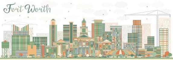 Abstract Fort Worth Skyline with Color Buildings. vector