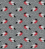 Seamless pattern of bullfinch and snow. vector