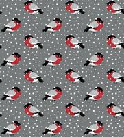 Seamless pattern of bullfinch and snow. vector