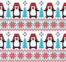 New Year's Christmas pattern pixel in penguins vector illustration