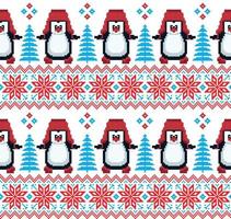 pixel de patrón de navidad de año nuevo en ilustración de vector de pingüinos