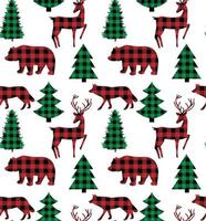 Buffalo Plaid Christmas and New Year s pattern in a convertible carries a Christmas tree. vector
