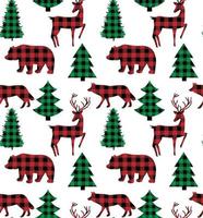 buffalo plaid navidad y año nuevo patrón en un descapotable lleva un árbol de navidad. vector