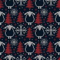 Knitted Christmas and New Year pattern. Wool Knitting Sweater Design. Wallpaper wrapping paper textile print. Eps 10 vector