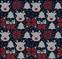 Knitted Christmas and New Year pattern. Wool Knitting Sweater Design. Wallpaper wrapping paper textile print. Eps 10 vector