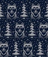 Knitted Christmas and New Year pattern in wolves. Wool Knitting Sweater Design. Wallpaper wrapping paper textile print. Eps 10 vector