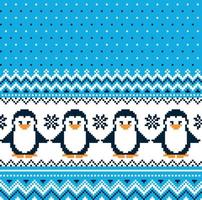 New Year's Christmas pattern pixel with penguins vector illustration