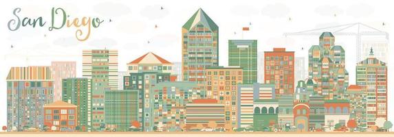 Abstract San Diego Skyline with Color Buildings. vector