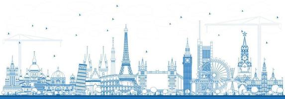 Outline Famous Landmarks in Europe. Vector Illustration.