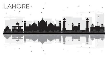 lahore city skyline silueta en blanco y negro con reflejos. vector