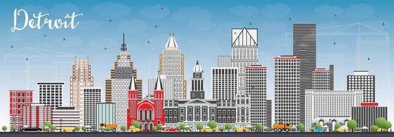 Detroit Skyline with Gray Buildings and Blue Sky. vector