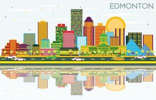 Edmonton Skyline with Color Buildings, Blue Sky and Reflections. vector