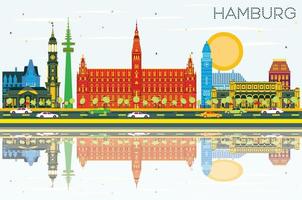 Hamburg Skyline with Color Buildings, Blue Sky and Reflections. vector